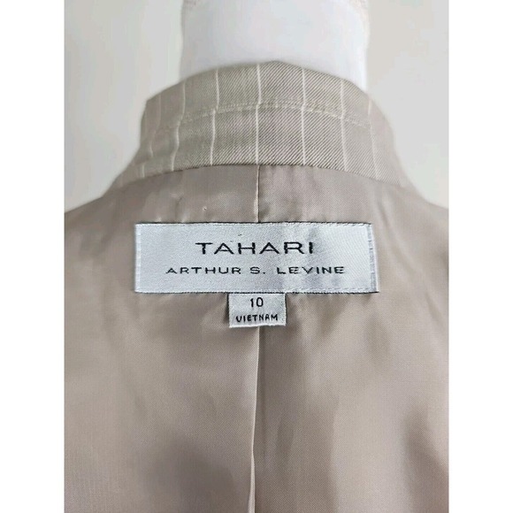 Tahari ASL~Woman Sz. 10~Cream/Beige Vertical Striped Button-Up Blazer Wool Blend - Picture 2 of 9